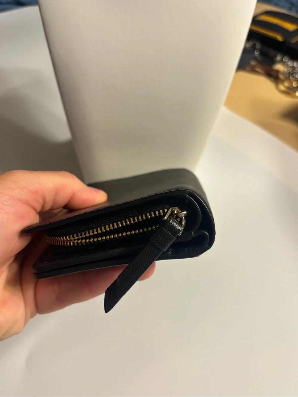 kate spade New York Black Saffiano Zip Wallet with Gold Logo